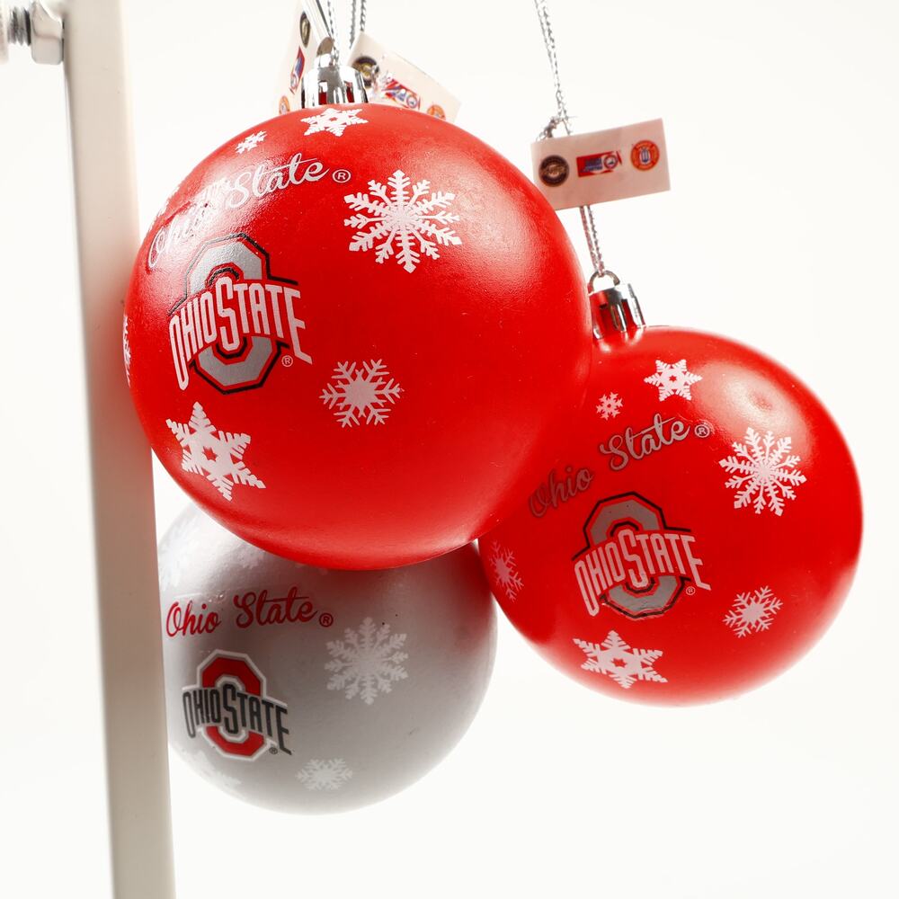 Lot of 3 Ohio State Buckeyes Shatterproof Balls Christmas Tree Holiday Ornaments